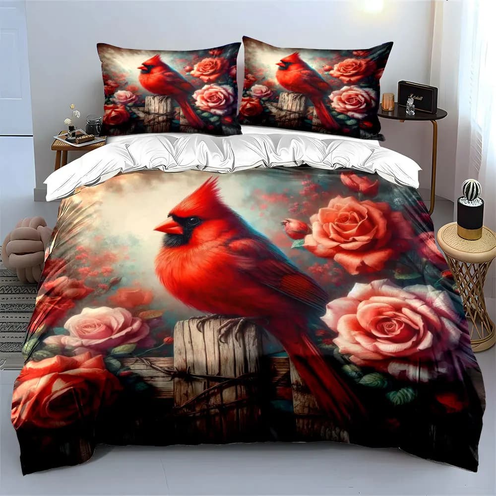 Roses blooming on the red privet fence Print Duvet Cover Bedding Set Included 1*Duvet Cover 2*Pillowcases Luxury gifts