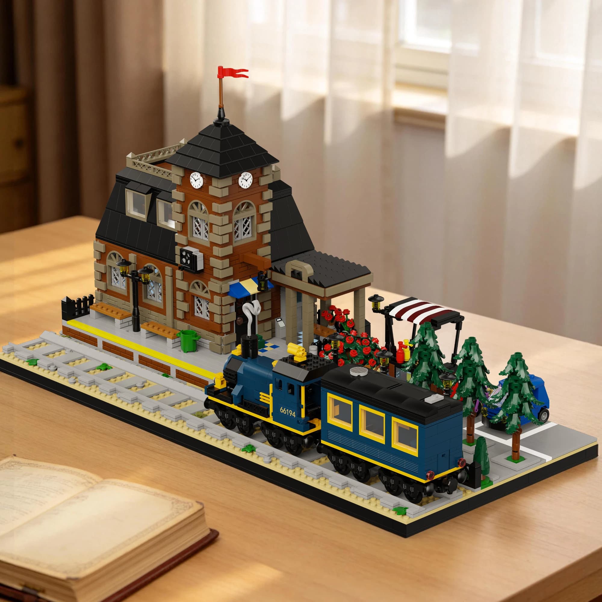 Steam Locomotive Train Station Building Blocks 3587PCS European Town Railway Scene Bricks Desktop Display Educational DIY Gift