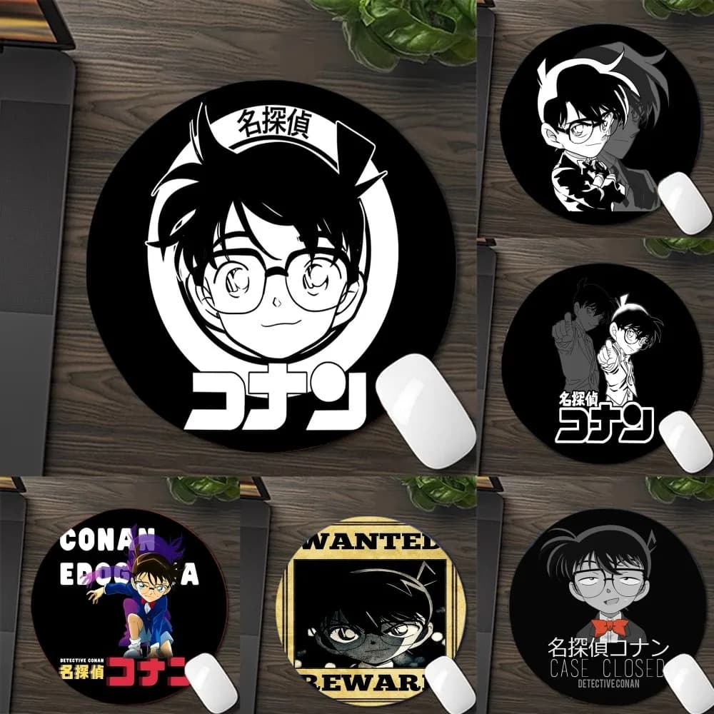 Detective Conan 22x22cm rotondo Kawaii Cartoon Anime Gaming Mouse Pad tastiera Mouse Mats Deskpad ragazze per PC Mouse tappeto