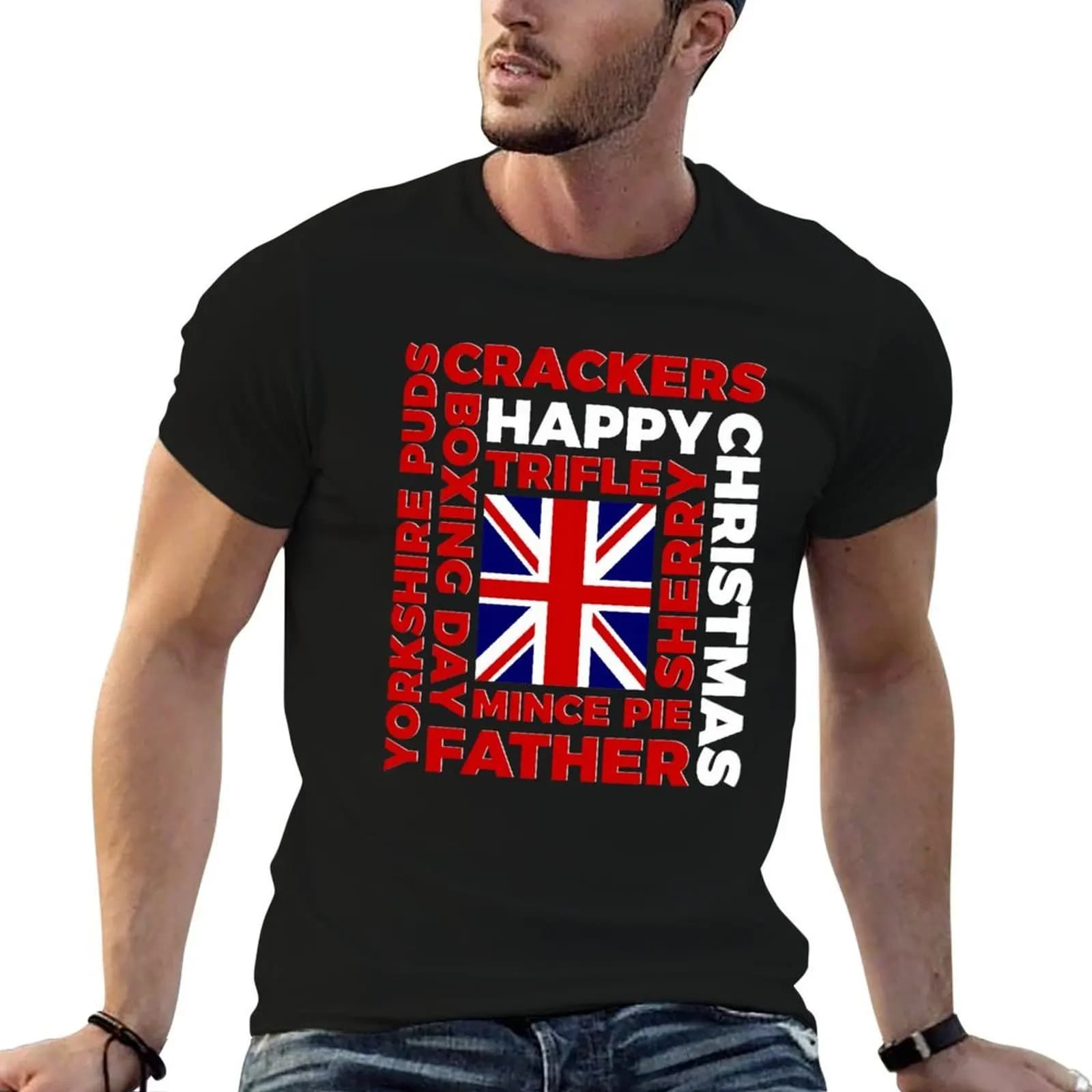 Maglietta natalizia del Regno Unito, Inghilterra, Gran Bretagna, T-shirt da uomo di lusso, T-shirt con grafica