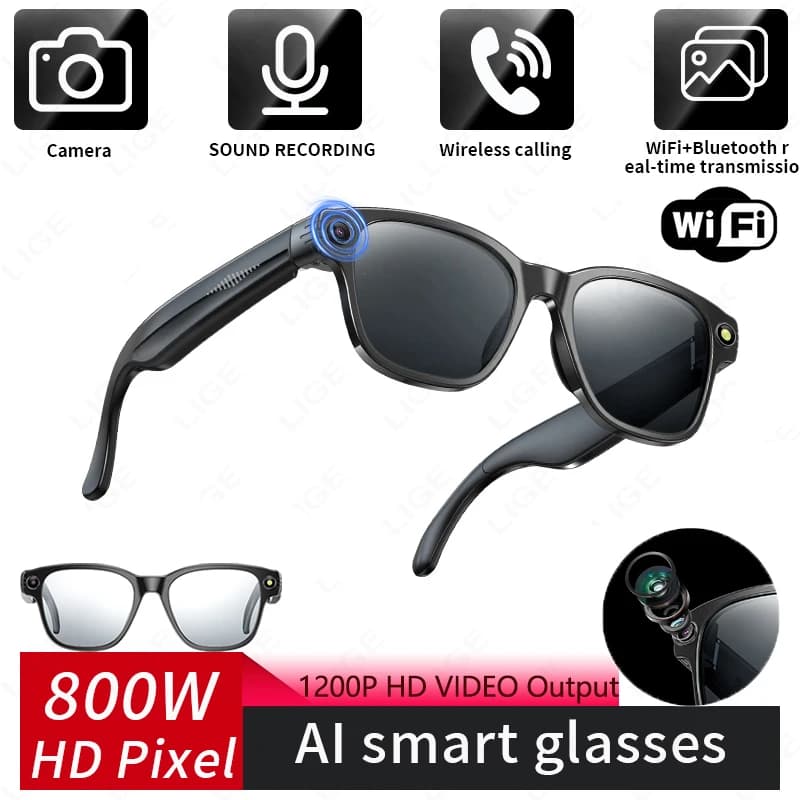 Occhiali intelligenti da 8 MP Occhiali da sole Registrazione video Riconoscimento foto AI Rispondi Traduzione Occhiali Bluetooth anti luce blu da 270 mAh