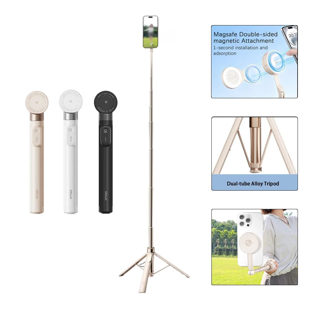 Compatible With MagSafe Dual‑Sided Magnetic Selfie Stick 1.7M Auto‑Pop‑Up Aluminium Alloy Tripod Hidden Phone Clip for Live