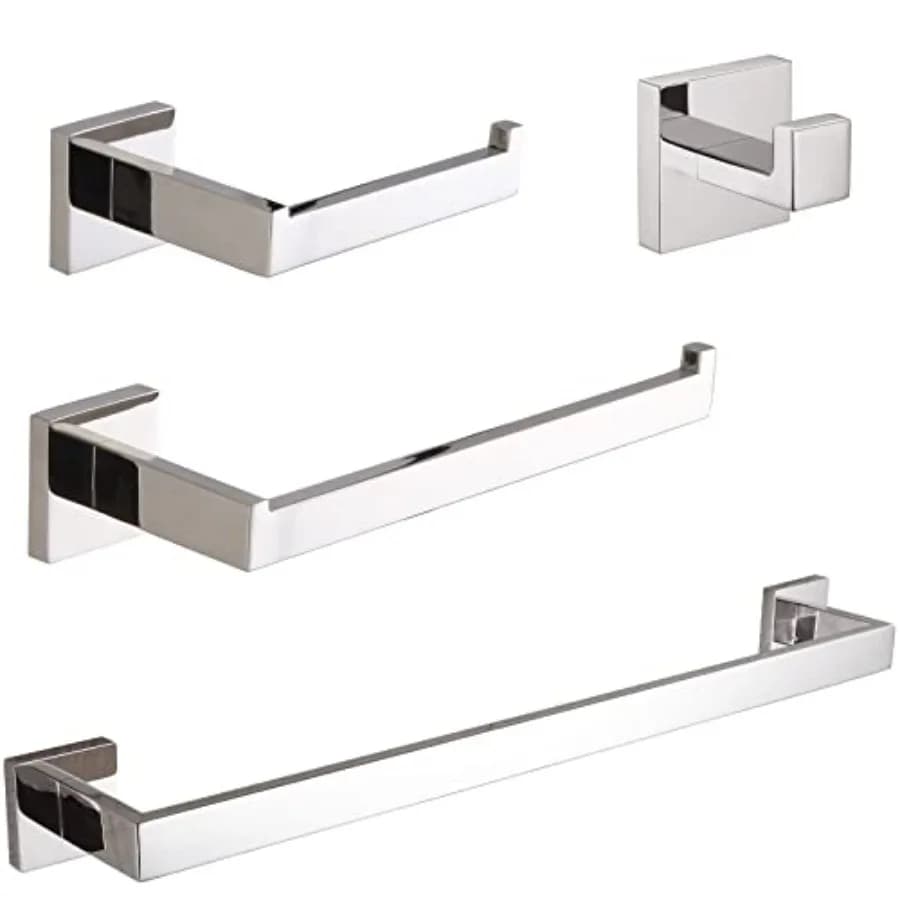 Set di Accessori per Bagno in Acciaio Inox Premium, 4 Pezzi, Montaggio a Parete con Portasciugamani