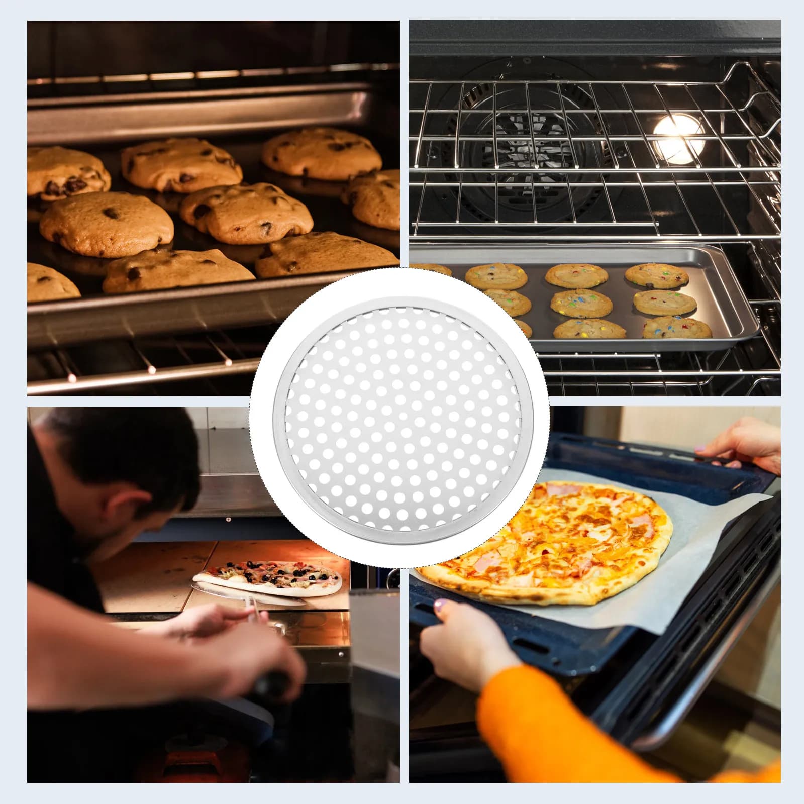 Stainless Steel Perforated Pizza Pan Round Nonstick Baking Tray for Home Restaurant Oven Kitchen Use
