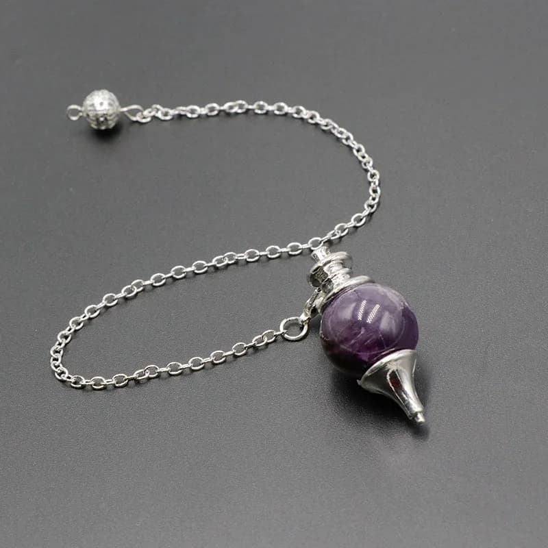 Pendolo in Cristallo di Pietra Naturale Chakra, Ciondolo Rotondo in Ametista Vera, Pendolo Staccabile per Rabdomanzia, Divinazione, Guarigione, Quarzo X013