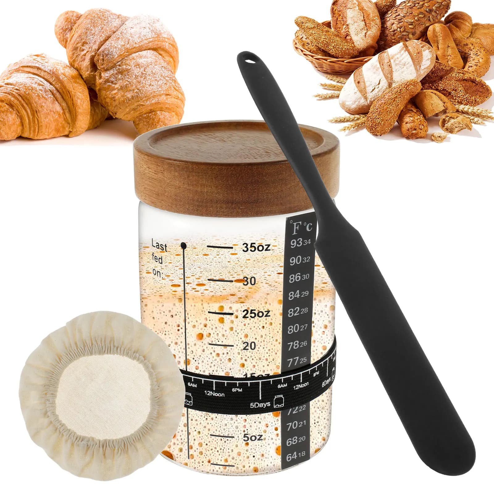 Kit barattolo di avviamento a lievitazione normale Contenitore per la fermentazione dell'impasto da 1000 ml Barattolo di vetro trasparente a bocca larga per serbatoio di conservazione degli alimenti da cucina