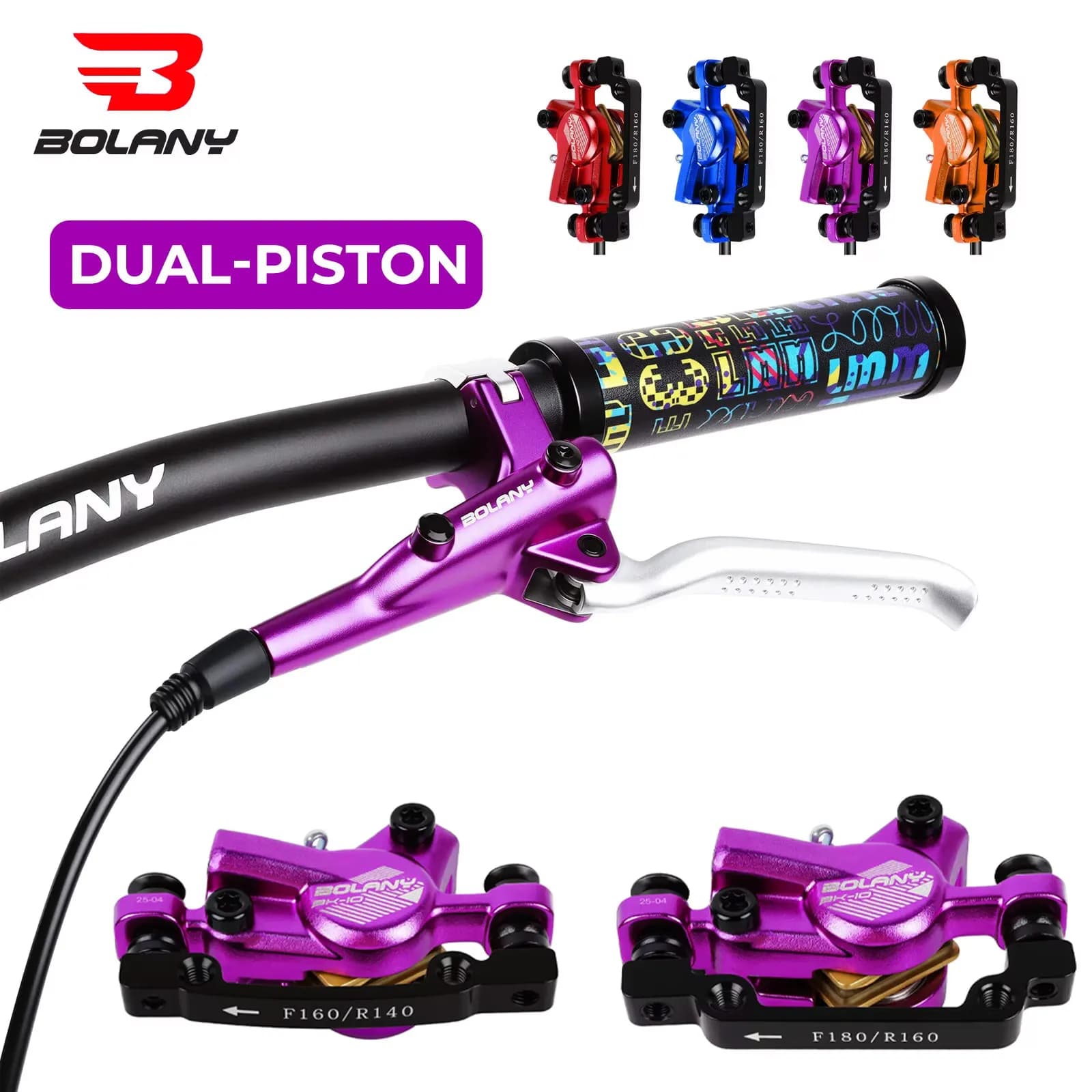 BOLANY MTB Bike Set freno a disco idraulico a 2 pistoni per mountain bike Maniglia da 22,2 mm Freno a disco per bicicletta Freno anteriore e posteriore