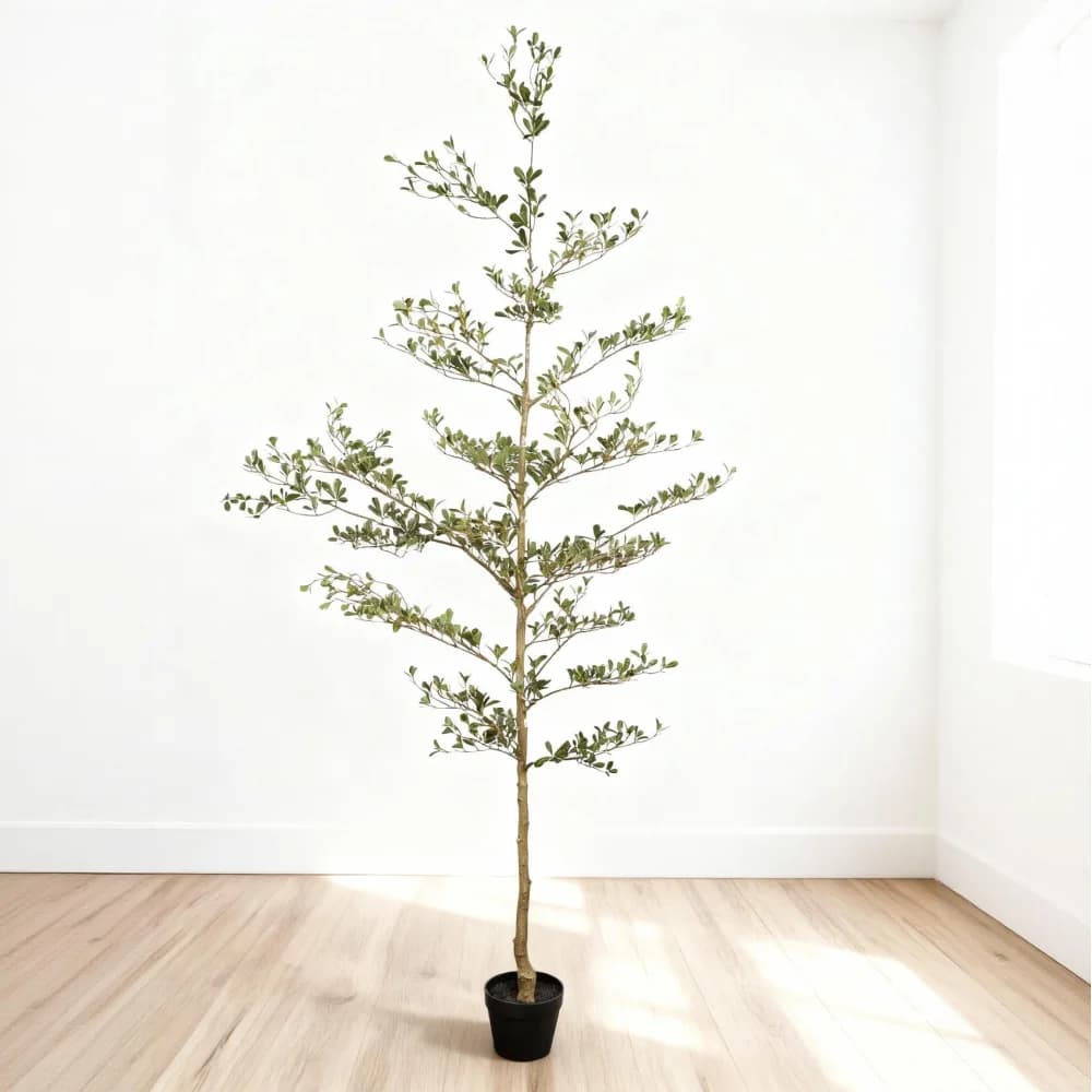 Albero di Ulivo Nero Artificiale da 2,10 m con Vaso in Plastica Nera, Pianta Finta Realistica Alta per Decorazione d'Angolo del Soggiorno
