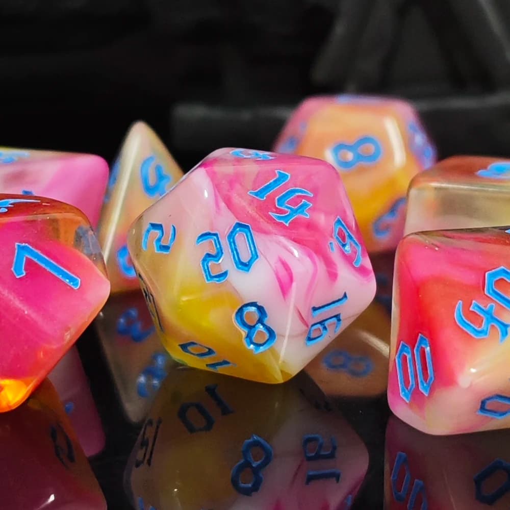 7Pcs Sunset Swirl Polyhedral Dice Set, Blue Ink DND RPG Dice for Dungeons & Dragons, Tabletop Board Games