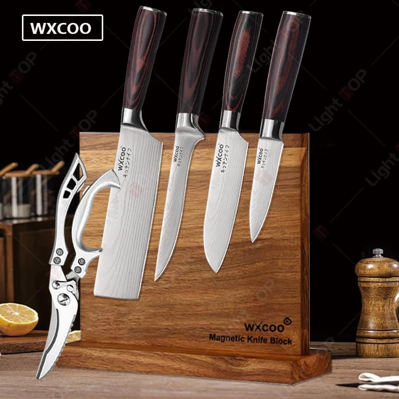 WXCOO Damascus Model Japanese Kitchen Knives Santoku Slicing Mannaia Multi-purpose knife Sharp cook knife Meat scissors