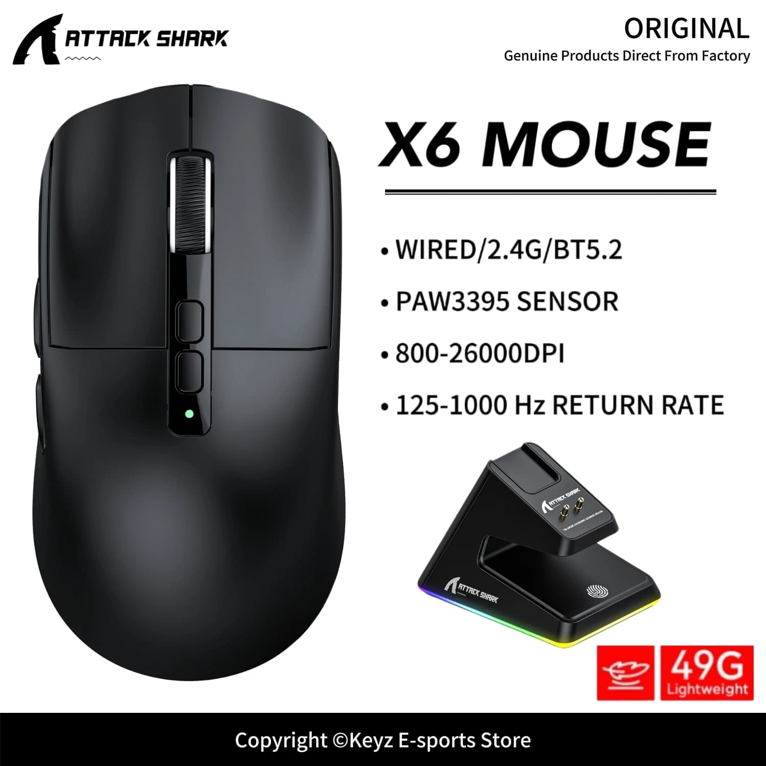 Mouse Wireless ATTACK SHARK X6 Ultra-Leggero con Sensore PAW3395 1000Hz 26000DPI e Switch HUANO Pink Spots 80M per Gaming