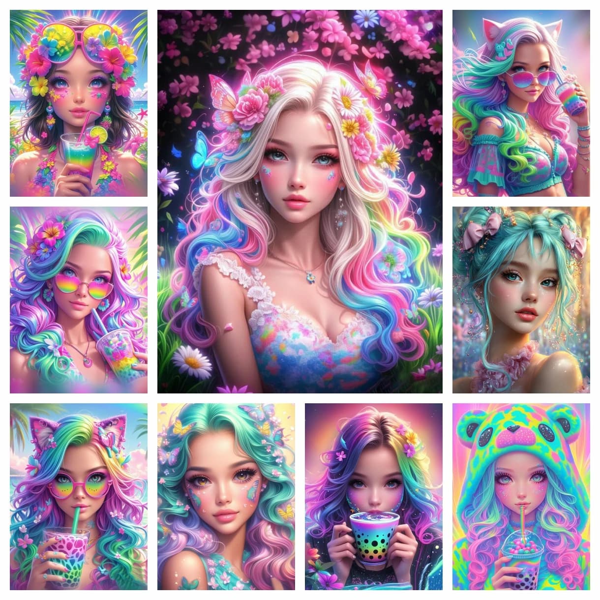 Rainbow Fruit Fashion Girl Diamond Painting Rhinestone Art Beautiful City Girl 5D DIY Full Drills Cross Stitch Mosaic Home Decor