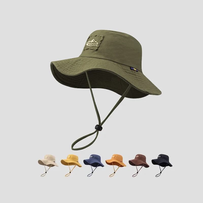 Cappello da pescatore estivo a tesa larga larga da uomo e da donna Protezione UV esterna Cappello da sole casual Escursionismo Pesca Arrampicata Safari Cappelli a secchiello