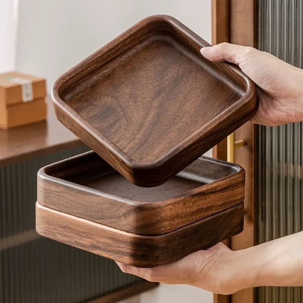 Candy Plate Japanese Style Wooden Fruit Tray Natural Round/Square Snack Tray Durable Dried Fruits Plates Party