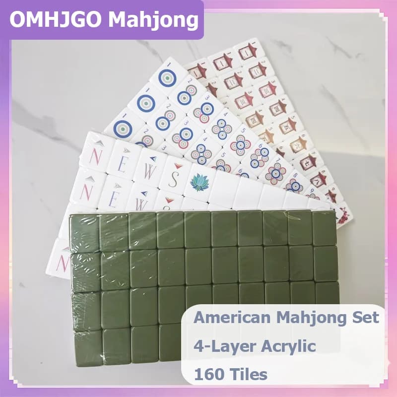 Nuovo Set di Mahjong Americano con 160 Tessere, in Acrilico a 4 Strati, Portatile per Viaggi e Feste Familiari, Regalo Sorpresa