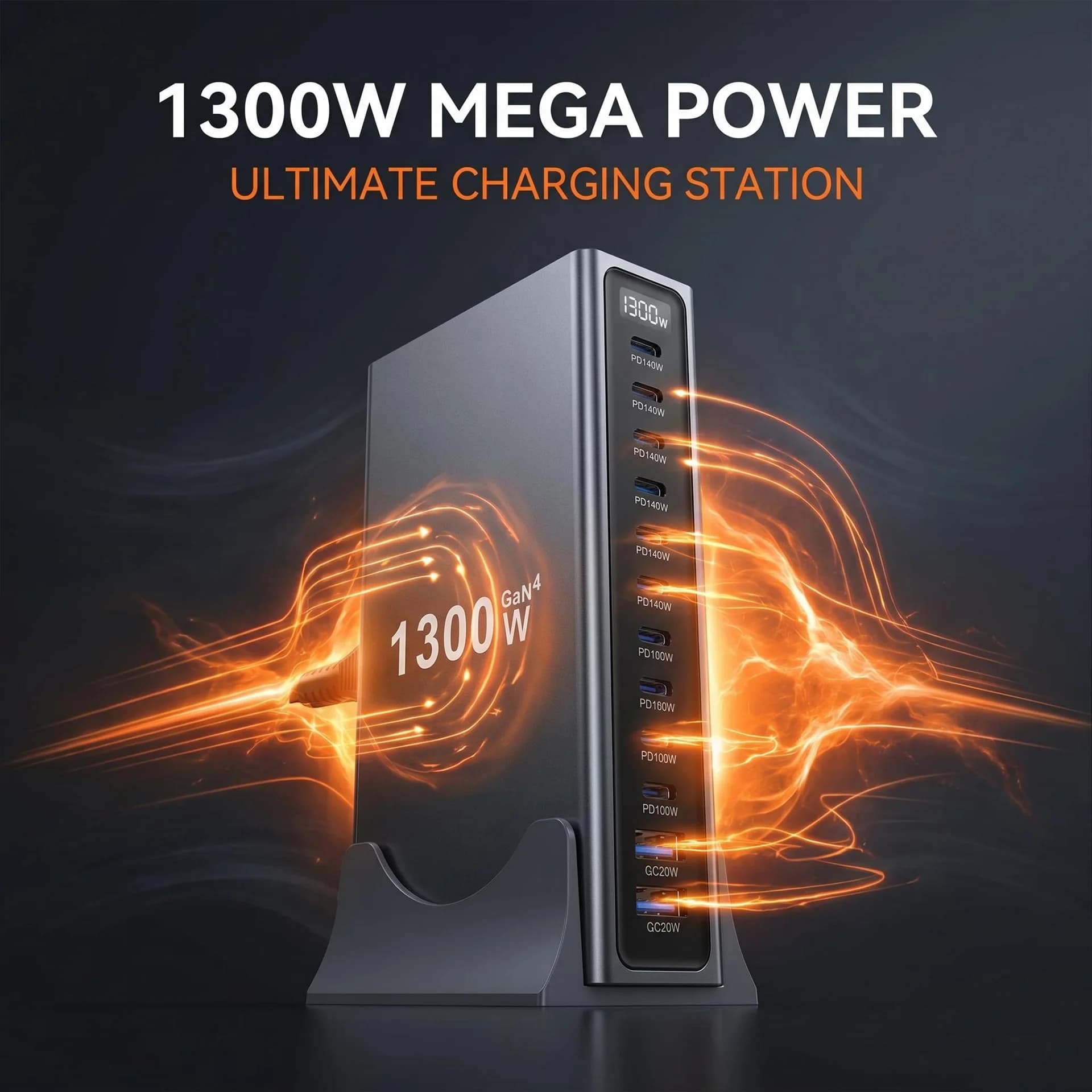 New 1300W 10C2A Multi-Port Desktop Charger Universal Device PD3.1 USB Type C Hub Fast Charging Dock for Phones Tablets Laptops