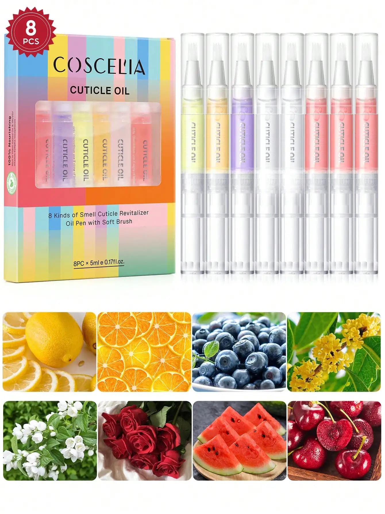 coscelia 1/4/5/8/16PCS 5ML Olio per cuticole, Olio nutriente per unghie, Set di penne nutrienti, Strumento per la rimozione della pelle morta, Rinforzante per unghie, Migliora la salute e la lucentezza delle unghie, Accessori per unghie per uso quotidiano