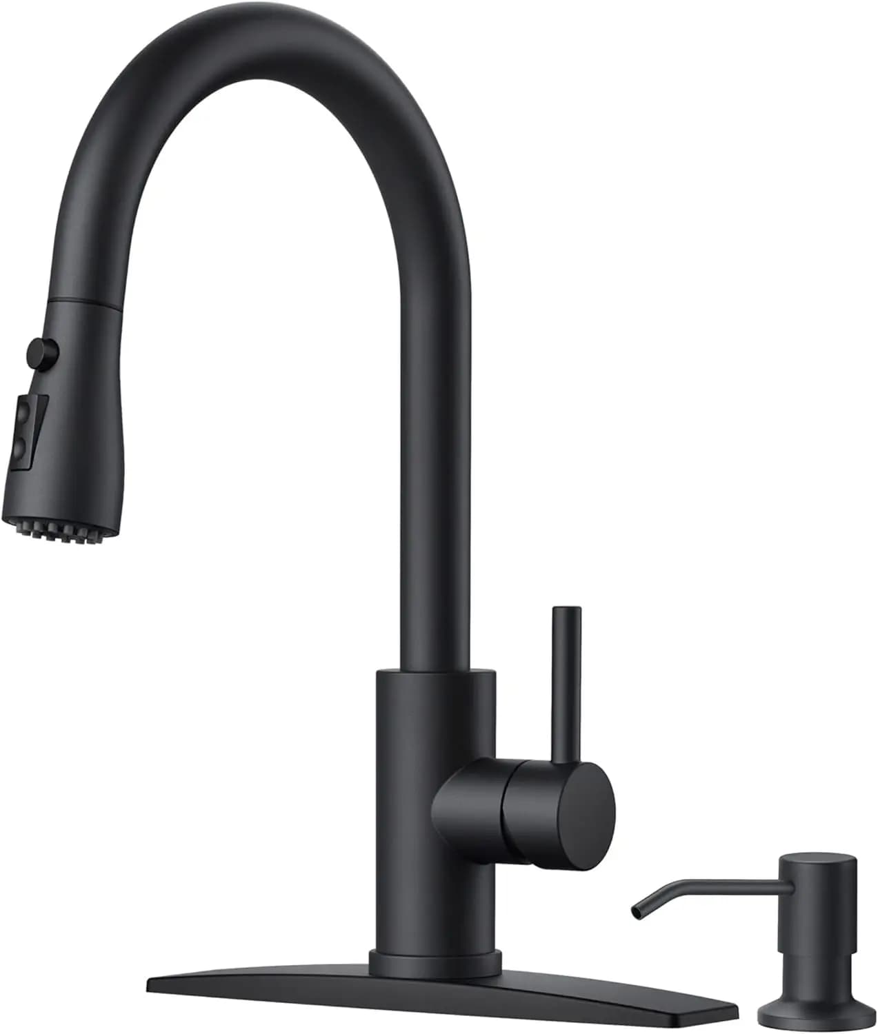 Rubinetto da Cucina ad Arco Alto con Doccetta Estraibile, Dispenser Sapone, 3 Modalità, in Acciaio Inossidabile per Lavello