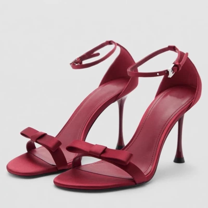 Elegante copertura in raso tacco tacchi alti donna sexy punta aperta decorazione bowknot sandali con cinturino alla caviglia pompe da sera per feste di lusso da donna