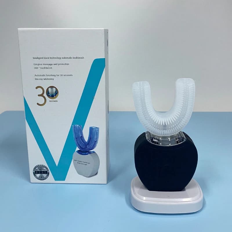360 degree automatic electric sonic brush, portable U-shaped toothbrush, rechargeable via USB, teeth whitening with blue cold light