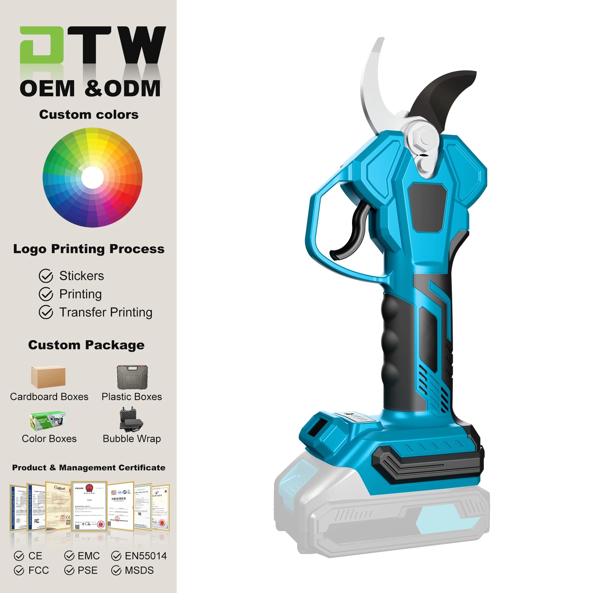 DTWA1-0032 Portable Rechargeable Lithium Battery Pruning Shears with Carbon Steel Blade and Rubber Handle 40mm Cutting Capacity