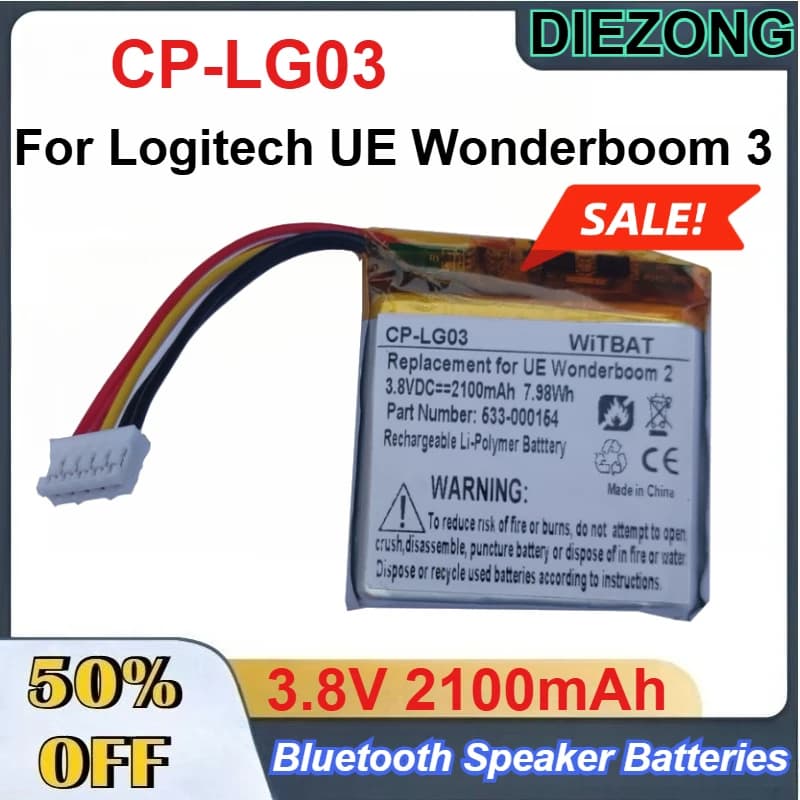 Batteria Ricaricabile Li-Polymer CP-LG03 3.8V 2100mAh per Altoparlante Bluetooth Logitech UE Wonderboom 3