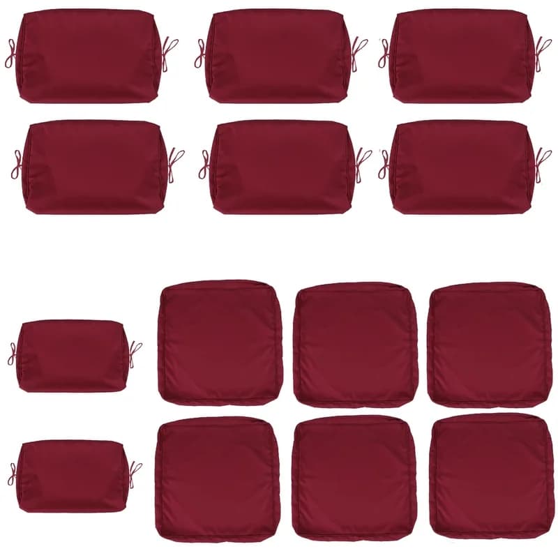 Red Outdoor 6-Seater Wicker Rattan Sofa Cushion Slipcovers Set with Zipper – 14-Piece Cover Only