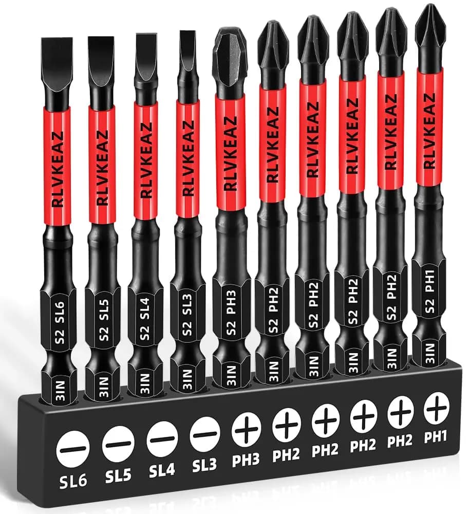 Set di 10 Punte Magnetiche per Cacciavite da 3 Pollici: Phillips # 1/ # 2/ # 3 punte a fessura, acciaio S2, esagonali da 1/4 di pollice per avvitatore a impulsi
