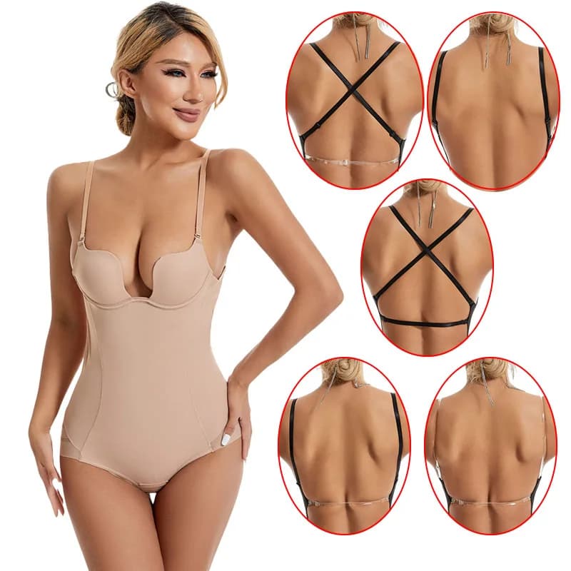 Abito modellante sexy senza schienale transfrontaliero Intimo modellante per il corpo Reggiseno push-up con rete a righe, controllo della pancia