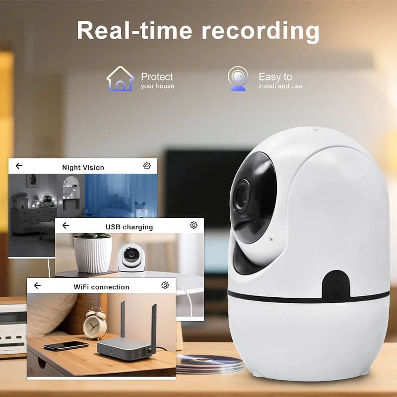Telecamera WiFi PTZ Wireless HD 1080P, Telecamera di Sicurezza per Esterni con Visione Notturna, Monitor Intelligente per Casa, Animali Domestici, Bambini, Sorveglianza CCTV