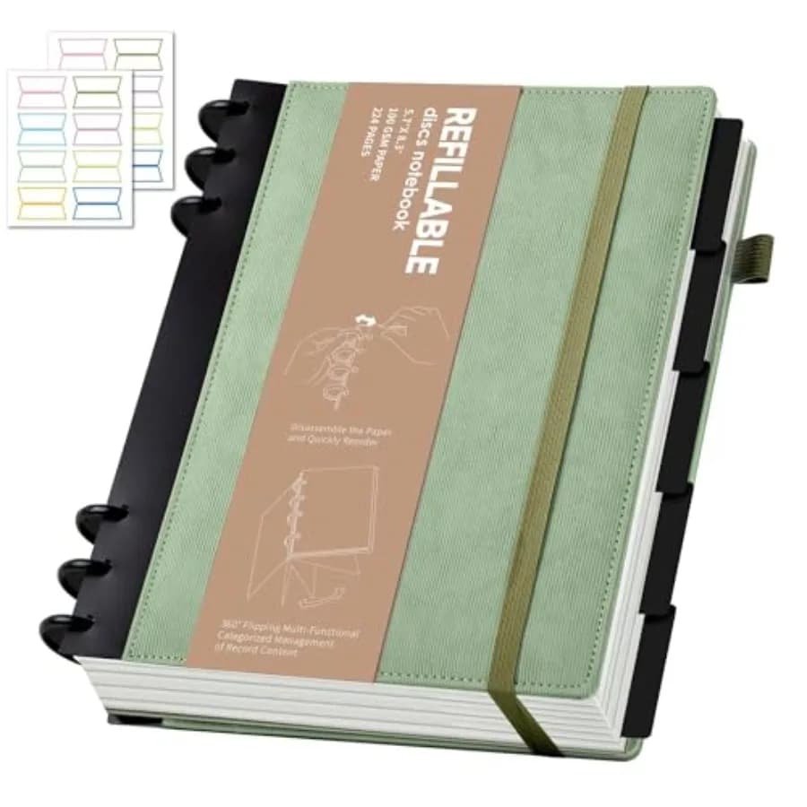 Leather Journal Notebooks for Work Refillable 224 Page 100 GSM Thick 5 Subject Notebook with Removable Dividers Tabs Hardcover