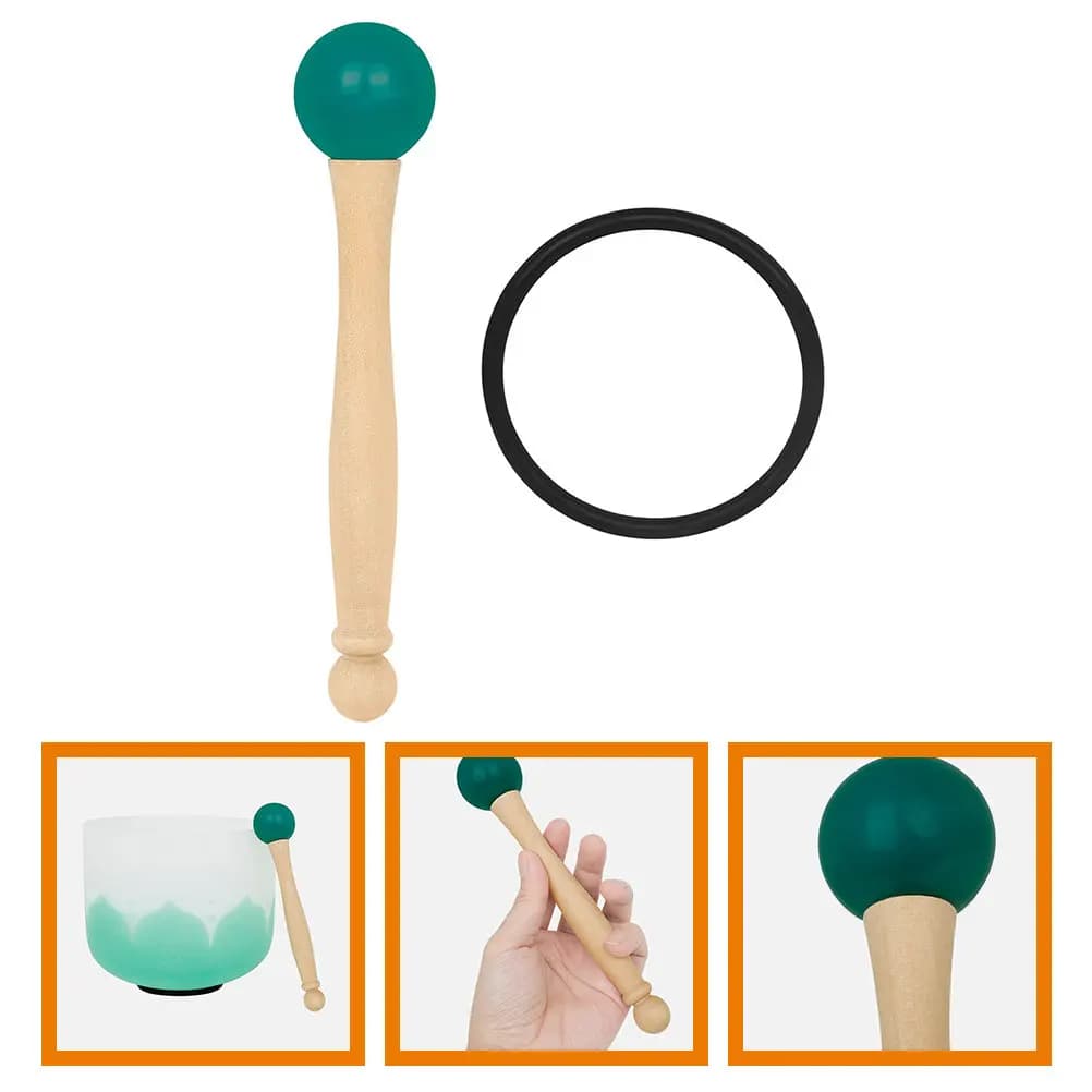 1Set Crystal Singing Bowl Mallet Wooden Handle Rubber Ring Striker for Meditation Sound Healing Therapy Tibetan Bowl Accessories