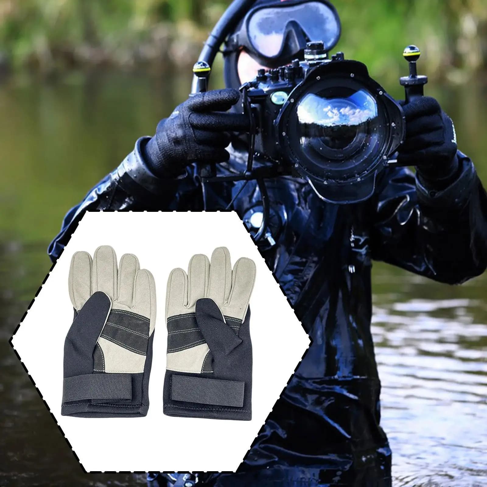 Diving Accessories, Neoprene Anti-cut Gloves with AMARA Leather, Water Gloves for Winter Swimming, Snorkeling and Kayaking