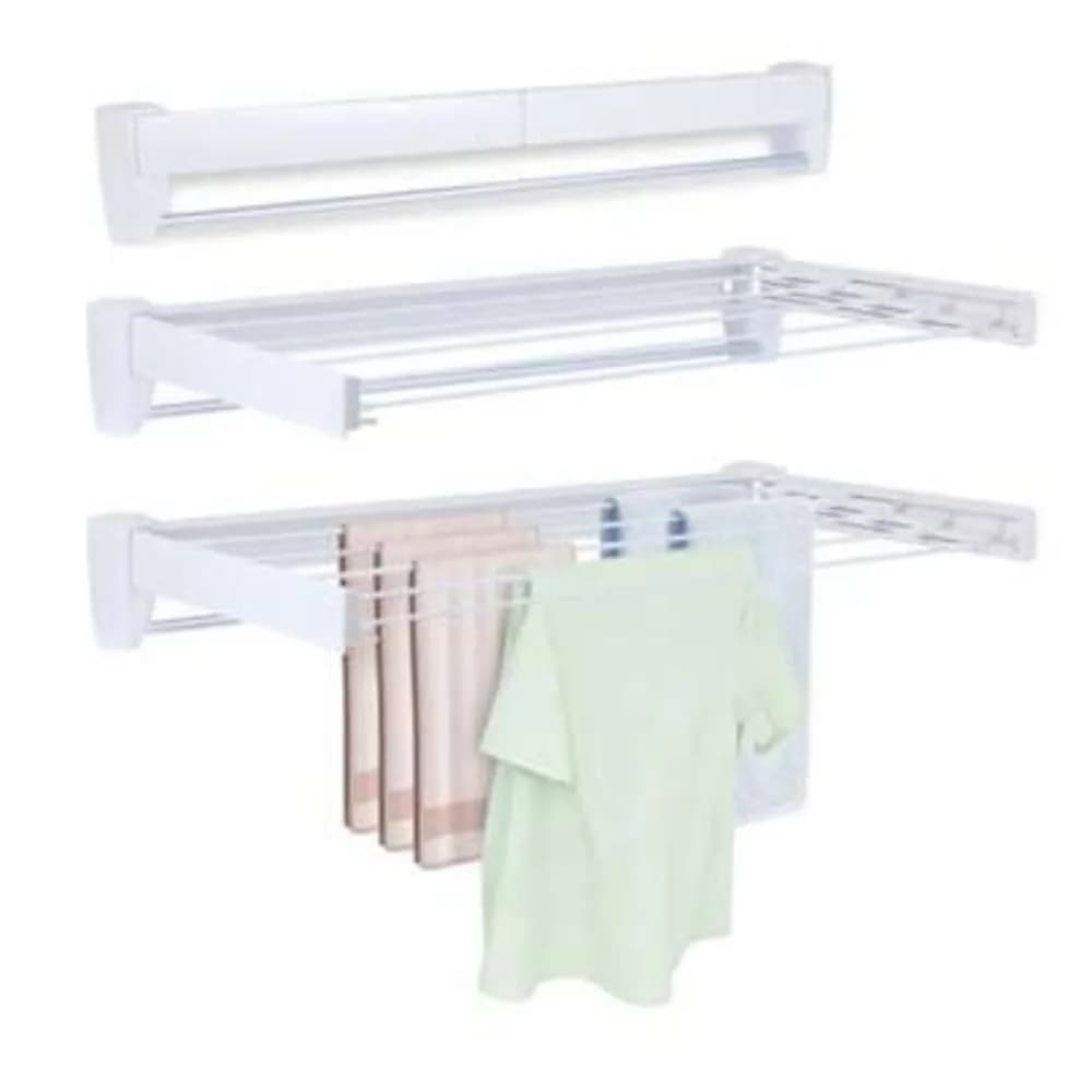Wall Mounted Clothes Drying Rack 27.56 Inch Foldable Retractable Laundry Hanger with Towel Pole Heavy Duty Space Saving Stainless Steel Garment Drying Rack for Balcony Bathroom Bedroom RV Camping