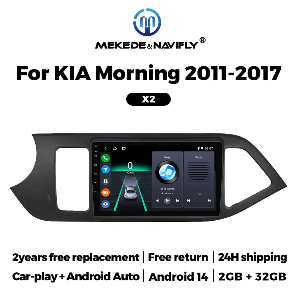 NaviFly Autoradio Android 14 Carplay Per KIA PICANTO Morning 2011- 2016 Video player Stereo Autoradio GPS navigation