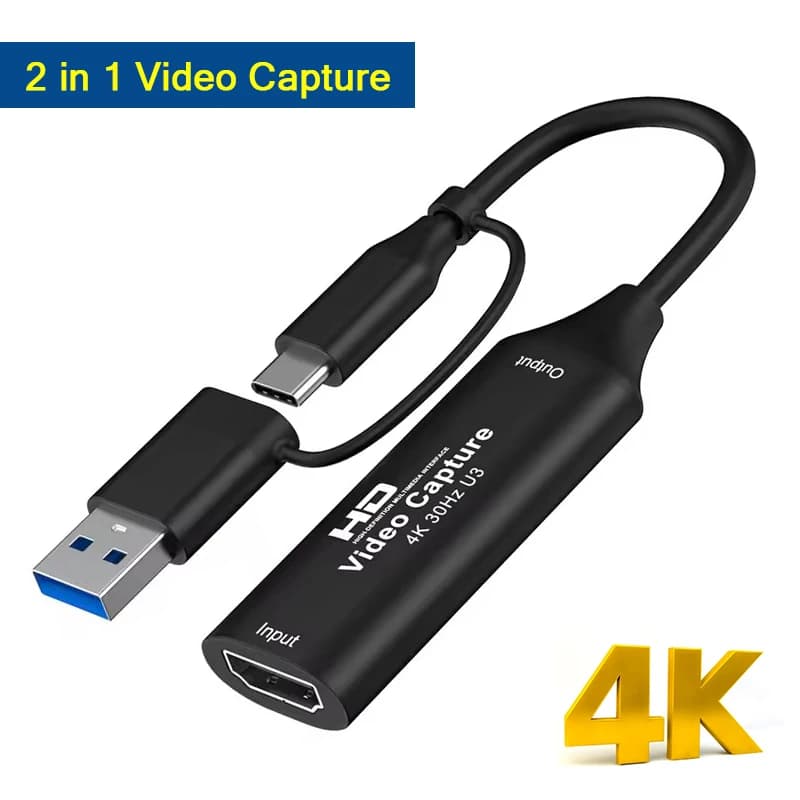 Scheda di acquisizione video HDMI 4K 1080P HDMI a USB 2.0/3.0 Type-C Dispositivo di acquisizione registrazione 2 in 1 per switch live Xbox PS4/5