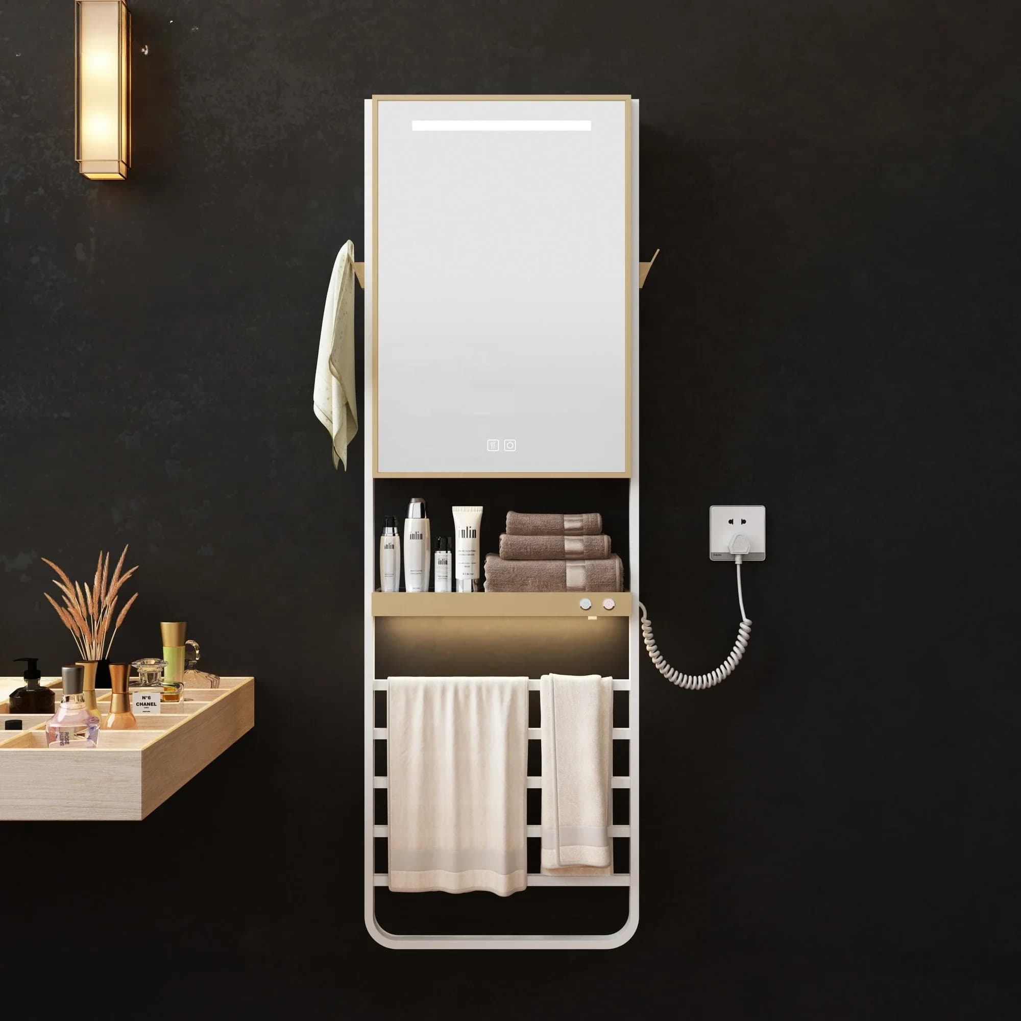 Best Seller Firstnew Design Bagno Asciugatura Porta asciugamani Scaldasalviette elettrico con armadietto per disinfezione, scaldasalviette per hotel Wi