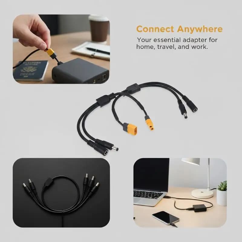 2 in 1 DC Male to Female Connector Plug Universal Power Conversion Adapter for Laptop Phone Travel Emergency Charging