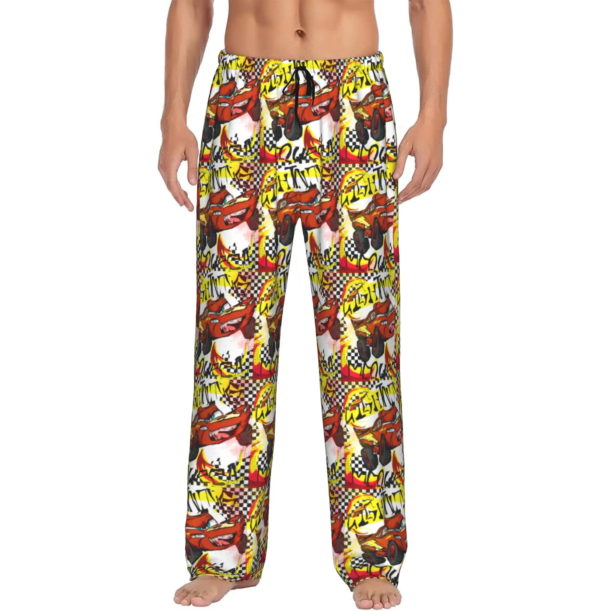 Pantaloni pigiama da uomo Custom Lightning Anime Car M-McQueen, pantaloni da notte elasticizzati con tasche