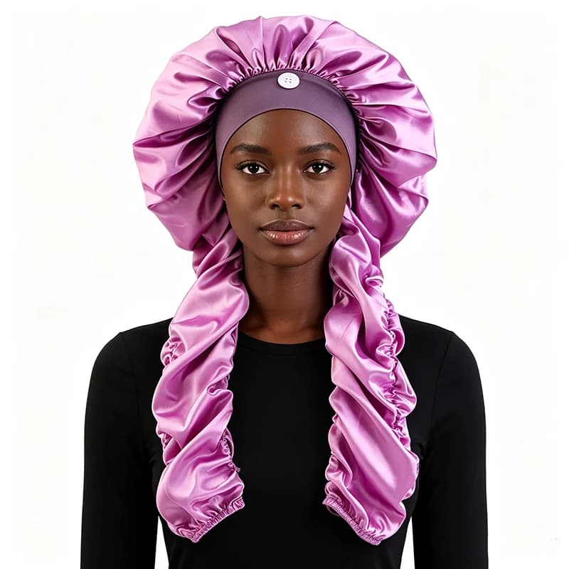 New Women's Bonnet Satin Sleeping Cap Long Tail Braid Hair Night Sleep Cap Head Cover Bonnets Shower Cap For Sauna Bathing