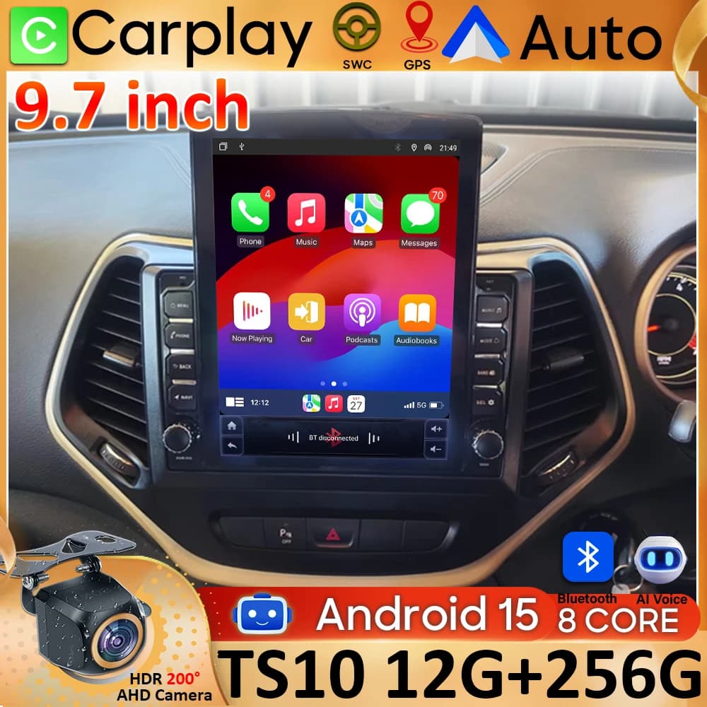 Android 15 Car Radio For Jeep Cherokee 5 KL 2014 - 2018 Screen GPS Navigation Carplay DVD No 2din 4G Wifi 2k Video Autoradio BT