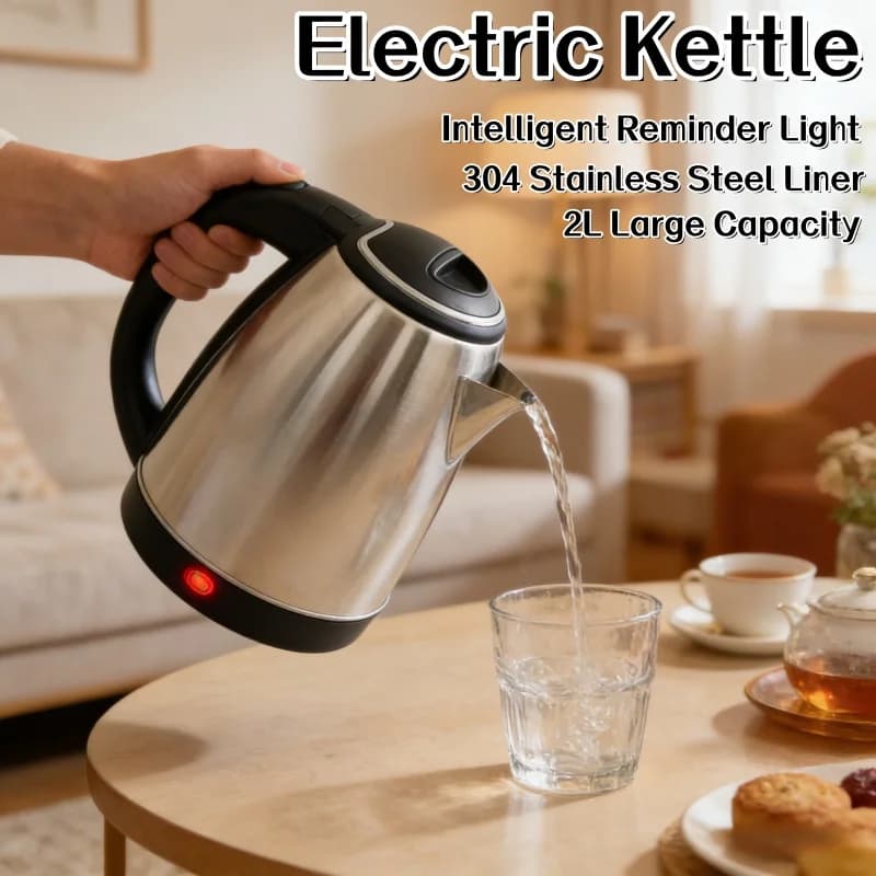 Intelligent electric kettle for household appliances, stainless steel, portable, safe and fast heating, ideal for hotel, travel and kitchen.