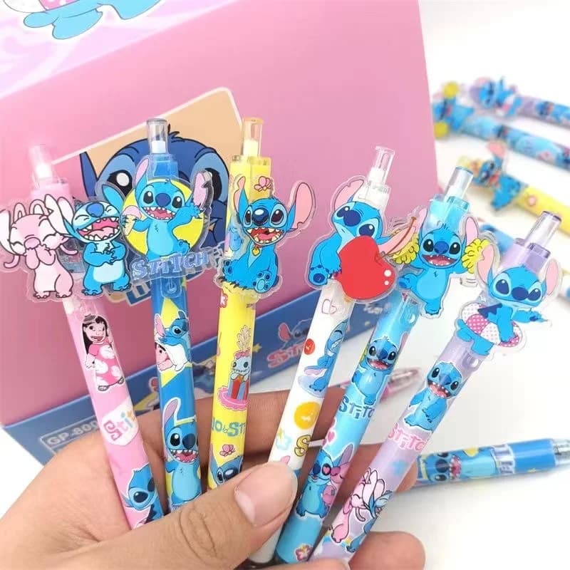 Penna Gel Retrattile Lilo & Stitch 0.5mm Inchiostro Nero, Simpatica Penna con Patch di Stitch, Cancelleria per Studenti, Regalo