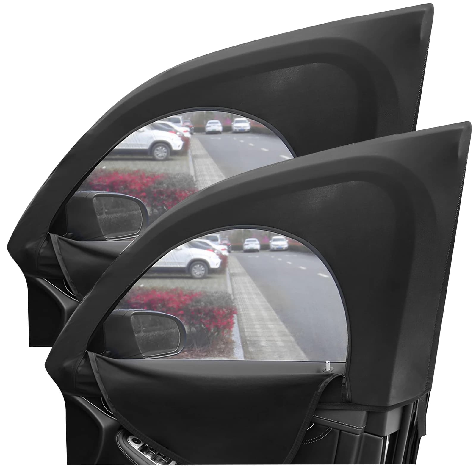 Tenda parasole per finestrino per auto, 2 pezzi, elastica, per finestrino laterale anteriore/posteriore, traspirante, per la privacy dell'auto, con cerniera