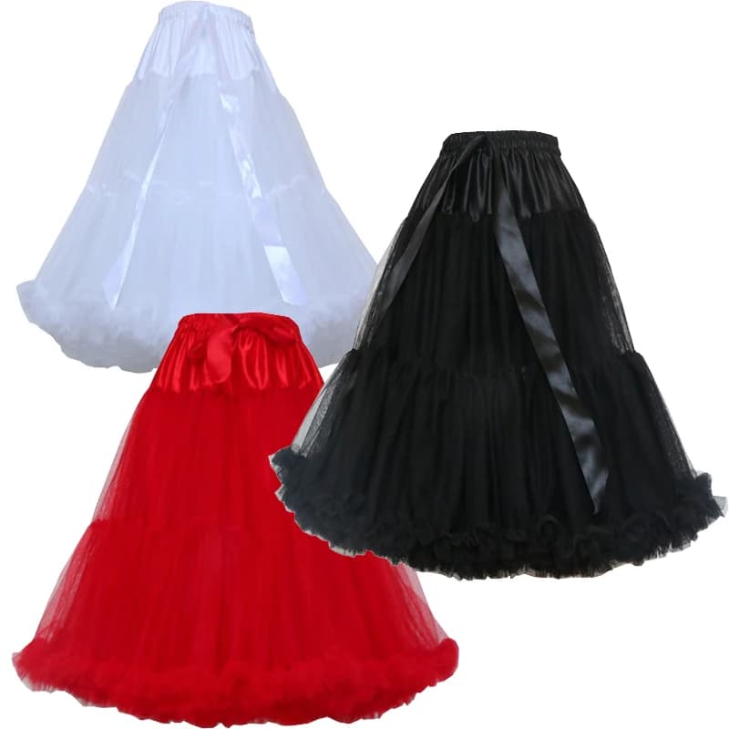 Donna 55cm di lunghezza a strati sottoveste Tutu Puffy Party gonna Cosplay elastico in vita principessa danza classica pettigonne sotto la gonna