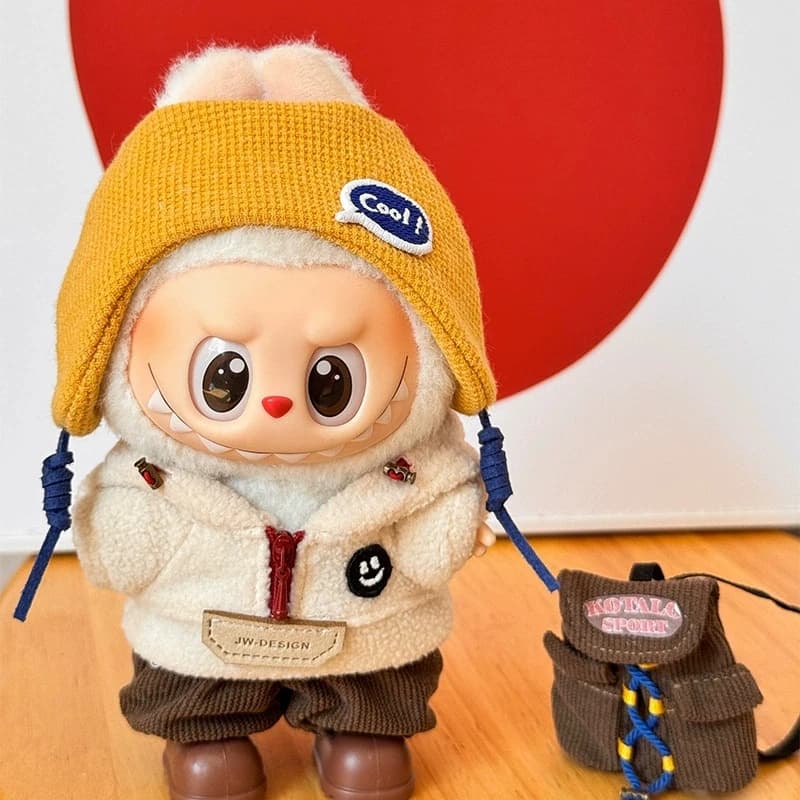 Per 15 17 cm Labubu Doll Piumino invernale con jeans Felpa in pile Abiti completi Piumini Laser Abbigliamento da sci Ropa Abbigliamento