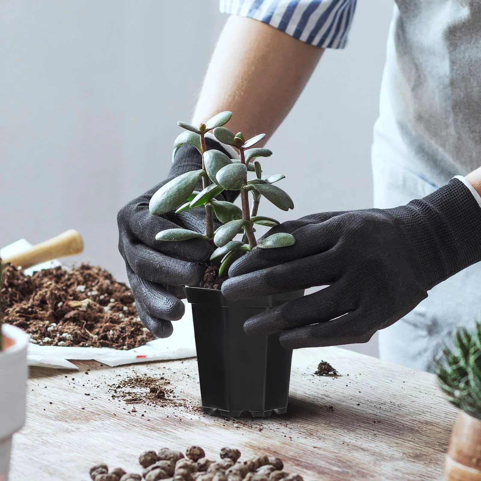 Set di 10 Vasi Ottagonali Neri con Sottovasi, Vasi in Plastica per Piante Grasse, per Giardinaggio Interno ed Esterno, Piccole Piante
