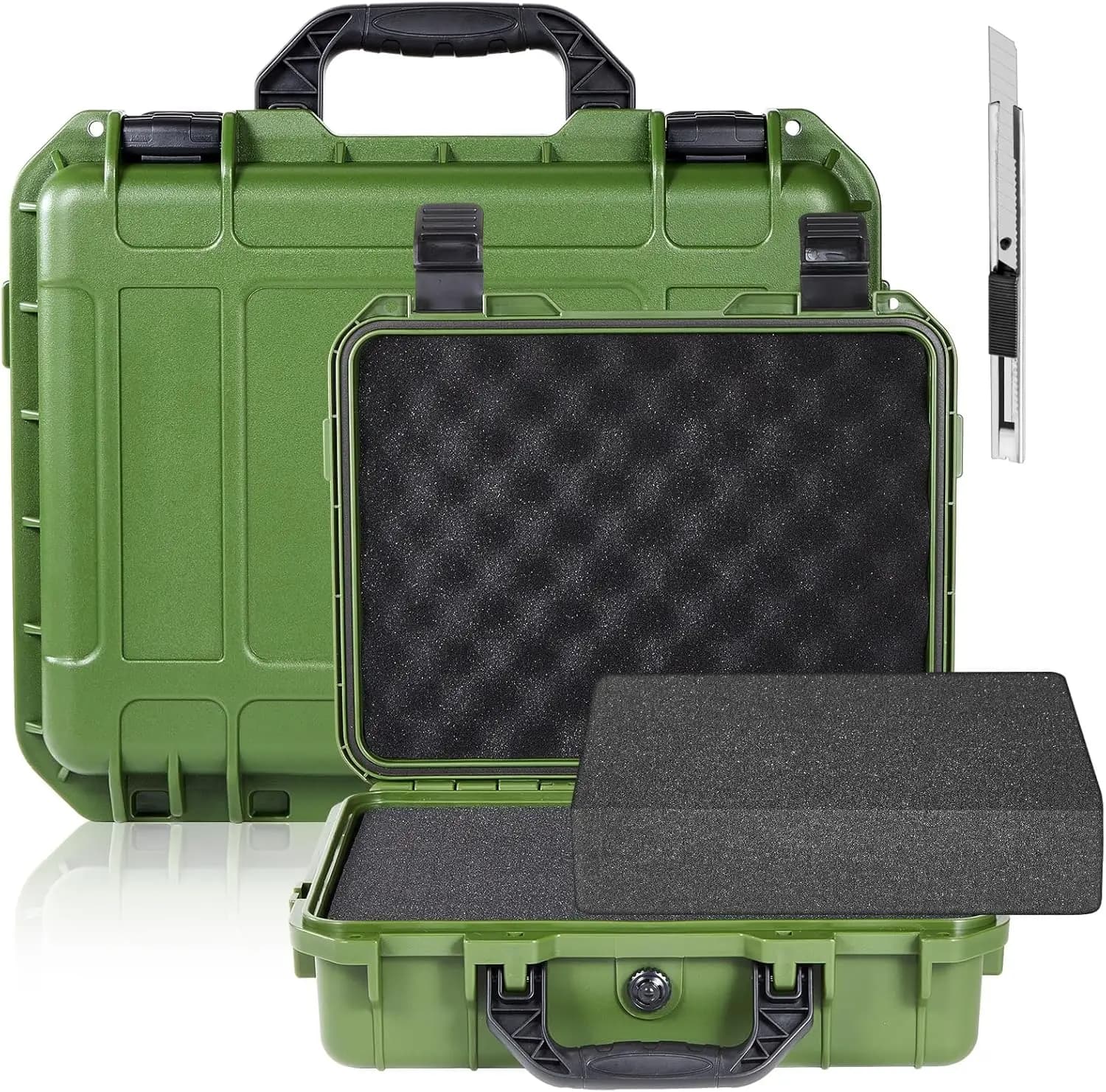 Valigetta Rigida con Inserto in Schiuma Personalizzabile per Fotocamere, Droni, Attrezzature e Utensili, 16.3x12.4x6.5 Pollici Verde