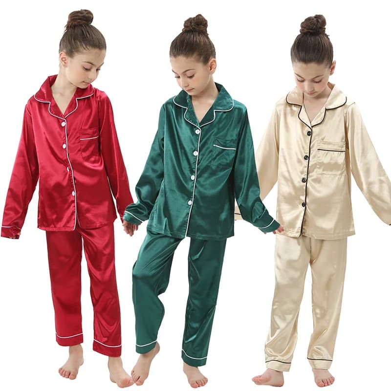 2 4 6 8 10 12 14 anni Pigiama per bambini Adolescente Indumenti da notte in raso Primavera Autunno Ragazzo Ragazza Pigiama Bambini Pigiama a maniche lunghe Set