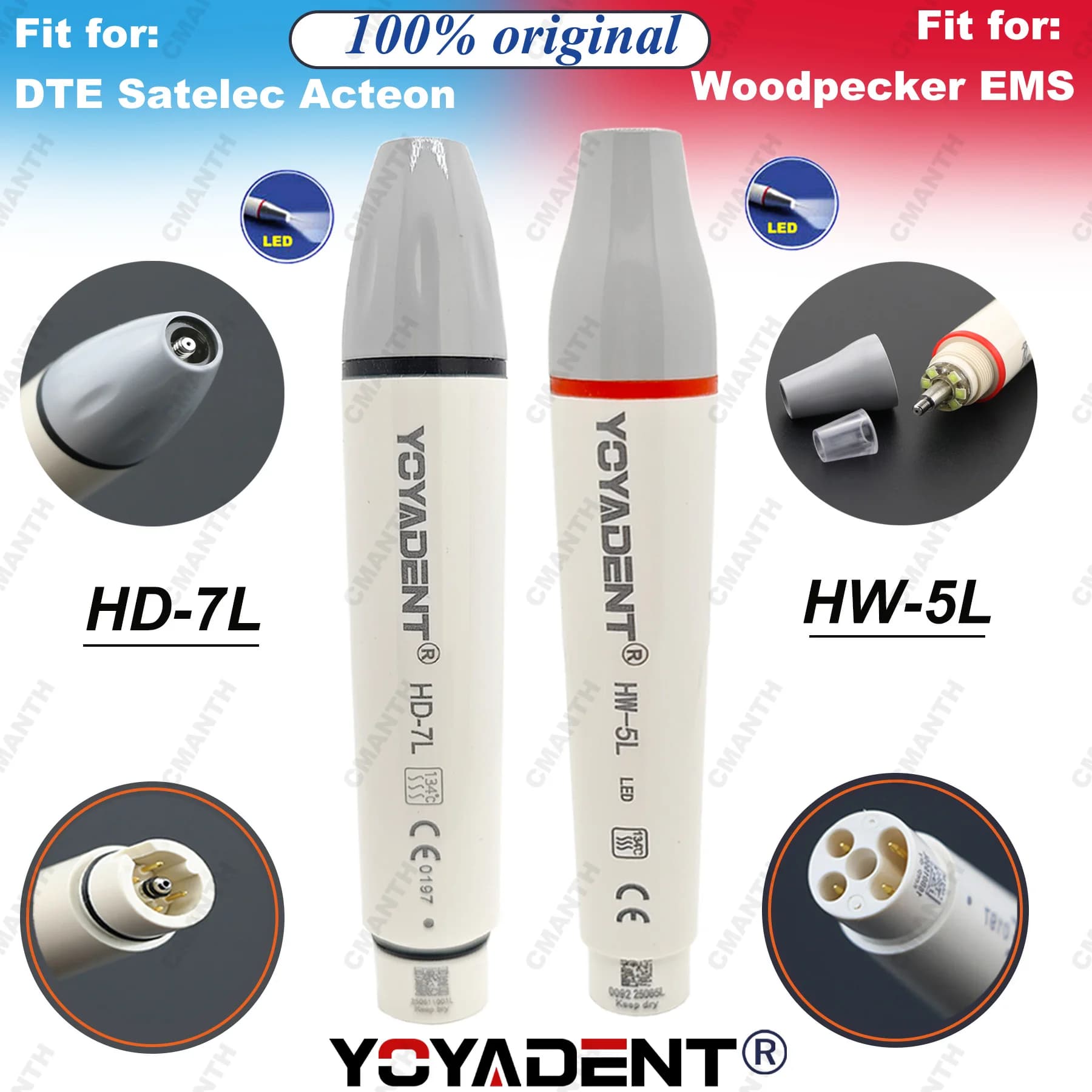 Manipolo per Ablatore Dentale a Ultrasuoni Compatibile con Woodpecker EMS/DTE Satelec Acteon, Strumento Odontoiatrico con Luce LED HW-5L HD-7L